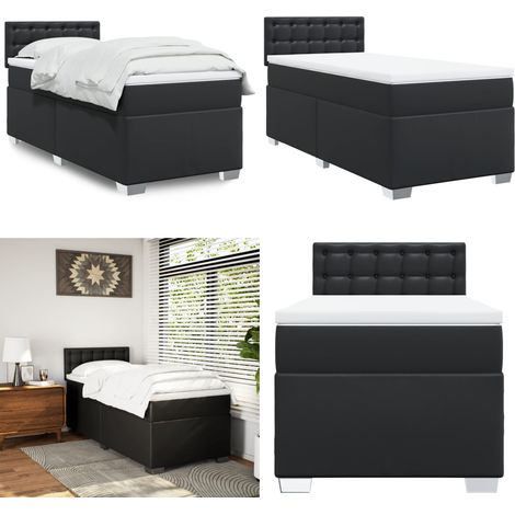 Sommier à lattes de lit avec matelas Noir 80x200cm Similicuir - Lit Double - Literie - Chambre À Coucher - Meuble De Rangement - Design Moderne - Home & Living (1/5)
