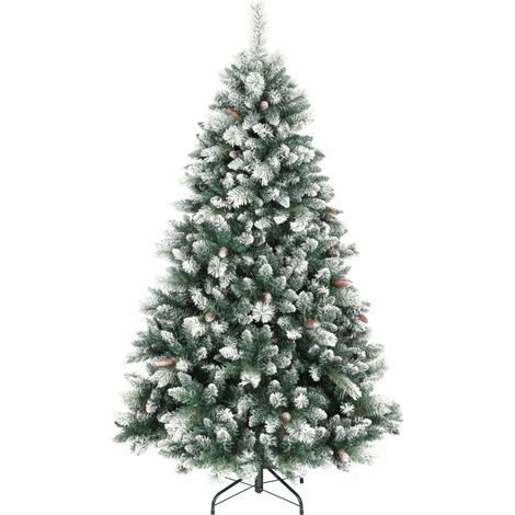 Sapin de Noël artificiel de 180 cm, sapin artificiel enneigé, 1000 branches, 34 pommes de pin, large base (1/5)