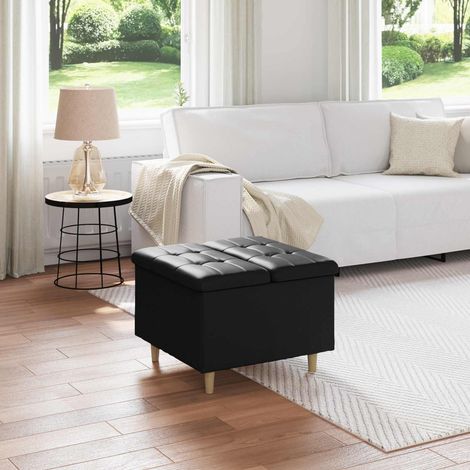 vidaXL Pouf contenitore Nero 60 x 60 x 45 cm Pelle sintetica