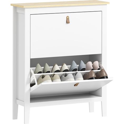 Étagère à chaussures mence avec 2 tiroirs pour 14 paires de chaussures, pointure eu44 et étagères réglables, 80x24x95.5cm, blanc