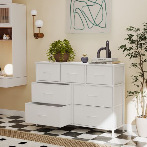 Commode, 7 Tiroirs en Tissu Non-tissé, pour Chambre, Blanc (1/5)