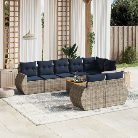 9-teiliges Gartensofa-Set mit Kissen, grau, Polyrattan (1/5)