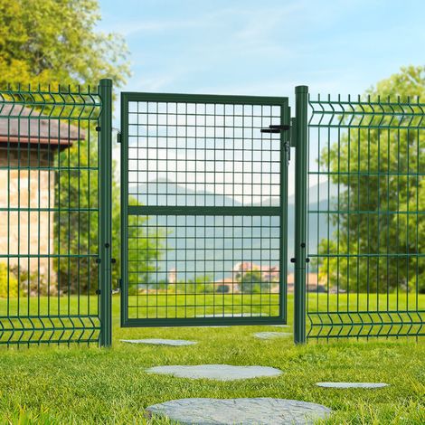 Puerta de jardín de acero de 105 x 100 cm con cerradura y asa verde