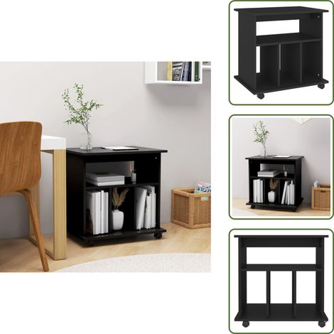 Armoire à roulettes Noir 60x45x60 cm Bois d’ingénierie - Meuble De Rangement - Armoire Sur Roulette - Armoire Noire - Meuble De Bureau - Rangement Tiroir