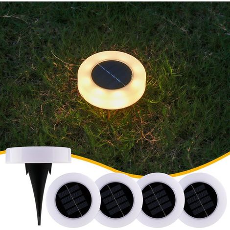 4 luces solares para exteriores para el césped, iluminación LED empotrada en el suelo para caminos, luces con sensor de movimiento, luz cálida (1/4)