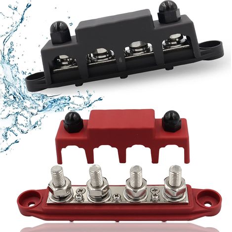 Blocs de Distribution de Barre Omnibus,2 Pièces Bornier de Barre Omnibus 250 A avec 4 Boulons de Borne M8,48 V DC Bloc de Distribution d\'alimentation pour Bateau RV et Camions Solaires,Noir rouge (1/5)