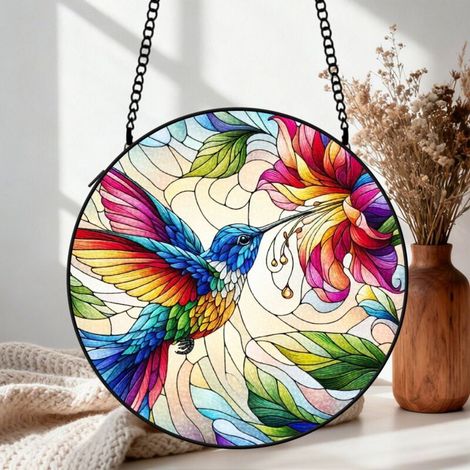 Décoration vitrail colibri attrape-soleil fenêtre 9 cm suspension oiseau lumineux cadeau femme Noël (1/5)