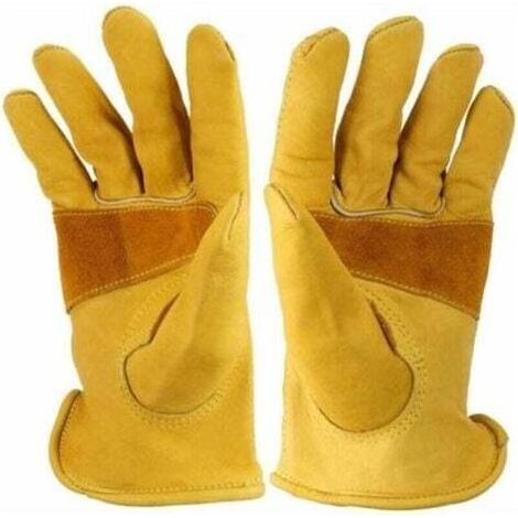 Gants de travail en cuir de vachette grainé Avec poignet, Gants de jardinage robustness pour hommes and femmes pour travail dans la cour, la ferme, la moto XL 21x 17.5 x 2.3cm (1/4)