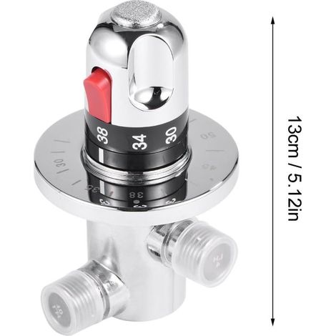 Solid Brass Thermostatic Hot and Cold Water Mixer Valve, Fixed Temperature Mixing Valve for Kitchen, Bathroom, Sink, Toilet G1/2" (1/5)