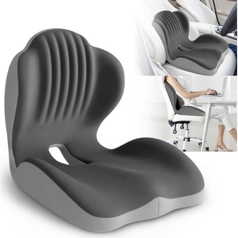 Coussin de Siège et Soutien Lombaire 2 en 1, Mousse à Mémoire de Forme, Ergonomique Orthopédique Coccyx, Pour Bureau -Noir et Gris (1/5)