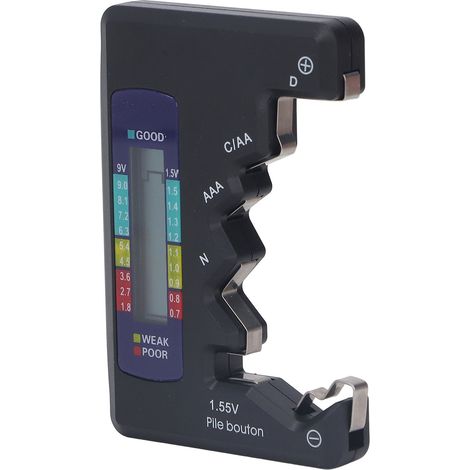 Testeur de pile numérique ABS écran LCD contrôleur de batterie bouton 1.5V 9V pour AA AAA C D 6F22 noir (1/5)