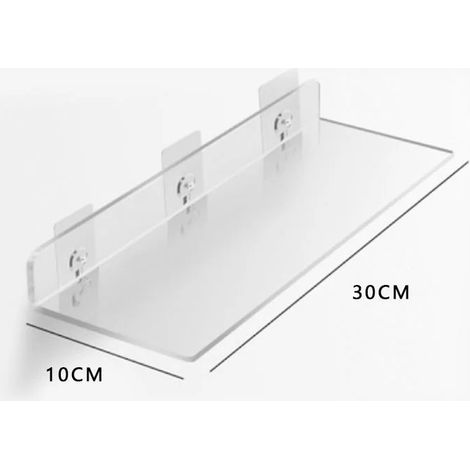 (L 30 x 10 cm - Installation par perçage) Étagère murale en acrylique transparent perforé, idéale pour salle de bain, toilettes et cuisine. Caractéristiques : adhésifs épais et résistants. (1/5)