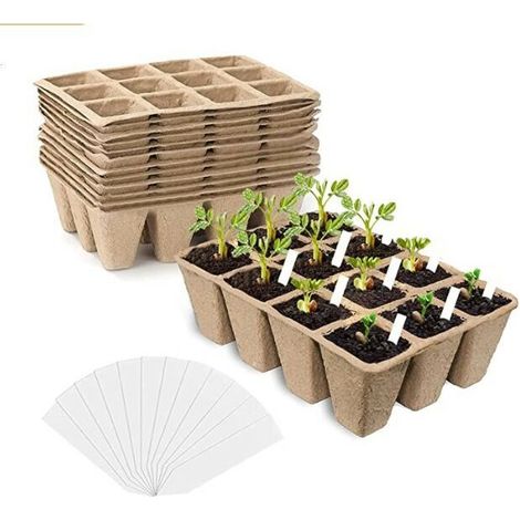 20 paquets de -240 cellules Pots godet de graines dégradables Pots de graines en fibre pour semis avec 30 morceaux de bouchons de plantes en plastique et outils pour déterrer les transplanes (1/5)