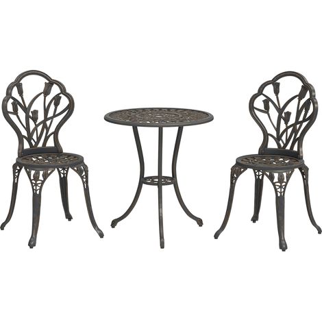 Outsunny Set da Esterno 3 Pezzi con 2 Sedie da Giardino e Tavolo Rotondo Bronzo