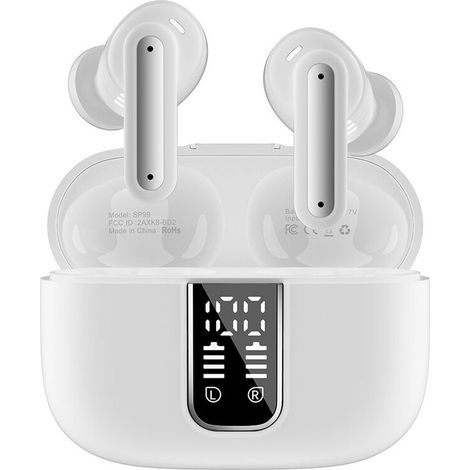 Cuffie SP99 con traduzione automatica tramite IA, chiamate video e vocali, traduzione IA in tempo reale, interpretazione simultanea, auricolari Bluetooth, colore bianco. (1/2)