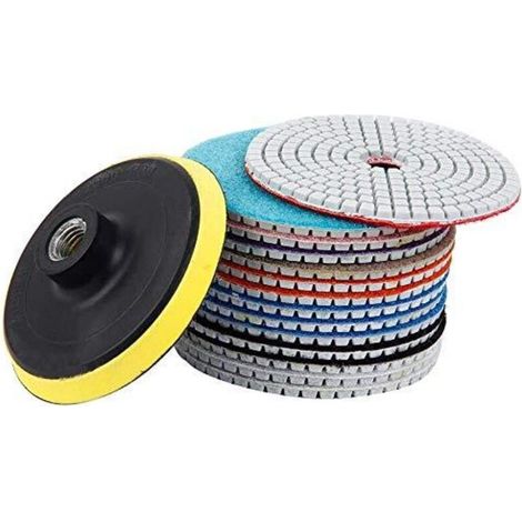 Kit de 15 disques diamantés de polissage de 100 mm (4 pouces) pour granit, marbre, béton et pierre – usage sec ou humide (1/4)