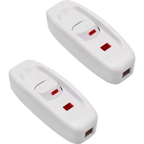 Lot de 2 interrupteurs à bascule AC 250 V 10 A Inline On/Off Lampe de bureau Câble Interrupteur avec témoin LED Blanc (1/4)
