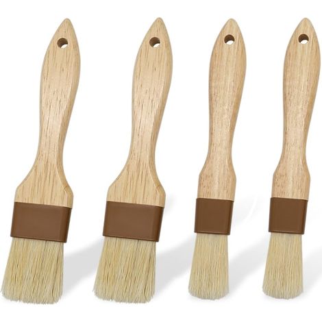 4 Pièces Pinceau Cuisine en Bois Pinceau Patisserie Pinceau Alimentaire Pinceau de Cuisine pour Barbecue, Viande, Pâtisseries (Petites + Moyennes) (1/5)