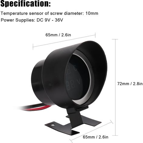 Jauge de température d'eau de camion de voiture numérique de LED ronde 2 en 1 compteur de tension de température pour les camions de véhicules 12V 24V (1/5)