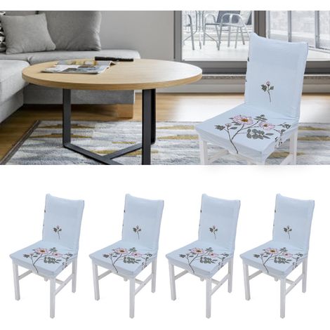 Housses de chaises de restaurant amovibles, lavables et anti-poussière (4 pièces) idéales pour les hôtels, les bureaux, les cérémonies, les banquets, les mariages et autres événements. (Motif rose) (1/5)