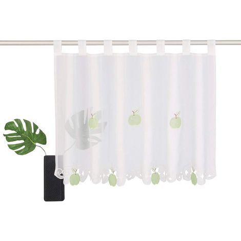 ZOLGINAH Moderner Café-Vorhang - Kurze Voile-Raffrollos - Kaffeerollos mit Fruchtstickerei - für die Küche (Breite 90 cm / Höhe 30 cm, Grün) (1/5)