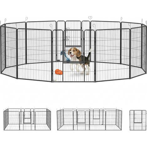 Parc pour chiots, ensemble de 12 pièces, aire de jeu pliable pour chiots avec 2 portes, 12 panneaux en maille métallique, chacun de 80x100 cm, gris.