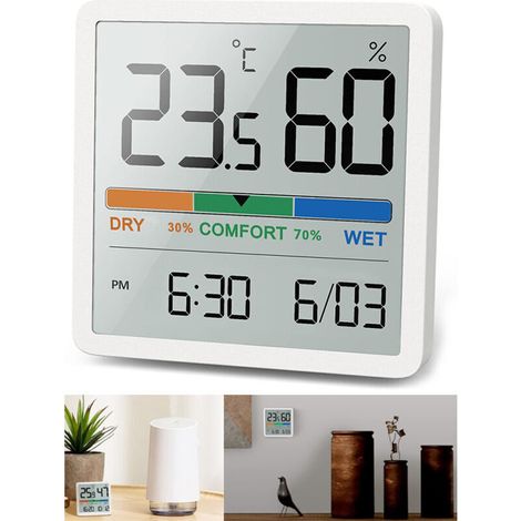 Digital Thermometer Hygrometer, Desktop Digital Thermometer with Temperature and Humidity Monitor, Precise Humidity Gauge Room Thermometer with Clock for Office, Home, Bedroom (1/5)