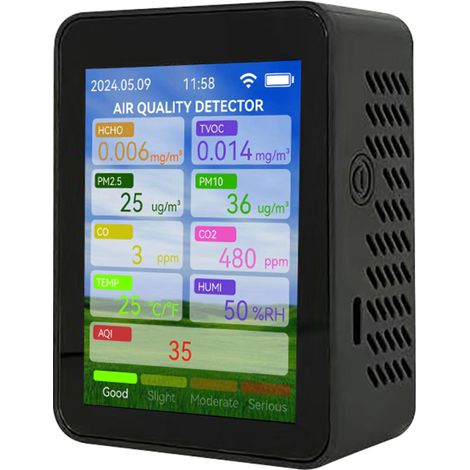 Medidor multifuncional de calidad del aire Tuya WiFi: mide HCHO, TVOC, CO2, PM2.5, PM10, temperatura, humedad, pantalla TFT de 2,8" (función de alarma).