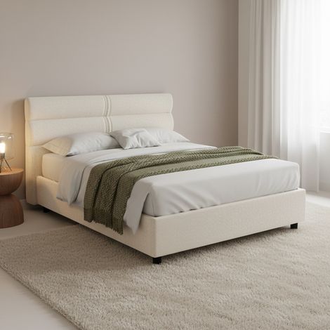 Cama Matrimonial Briaglia, Tapizado Desenfundable, con Cajón, Hecho en Italia, Medida Colchón 160x200 cm, Beige (1/5)