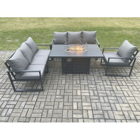Fimous Aluminium Outdoor Lounge Sofa Garden Furniture Sets Gas Fire Pit Dining Table Set Dark Grey (1/5)