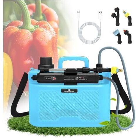 Pulvérisateur Électrique de Jardin 8L avec 4 Buses Réglables,Portable Pulverisateur a Pression Rechargeable pour Jardin,Traitement des Plantes,3 Vitesses de Pulverisation et Canne Telescopique (1/5)