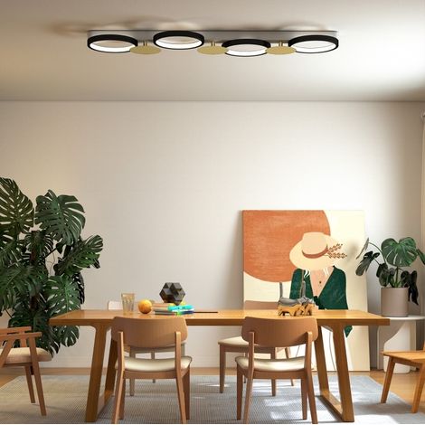 LED-Deckenleuchte 100x31x7 cm aus Polyurethan, schwarz/gold, mit Fernbedienung – MEUBLIV (1/5)