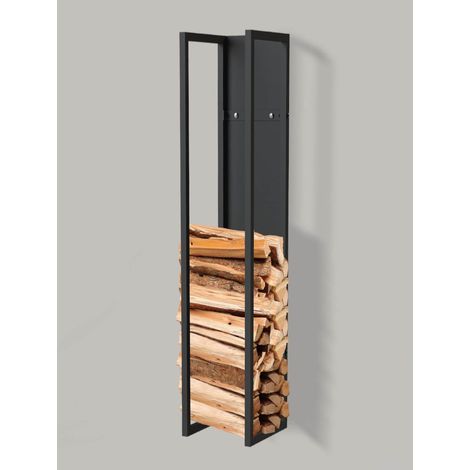 DanDiBo Kaminholzregal Innen Metall Schwarz Kaminholzständer 120 cm mit Rückwand an der Wand Hängend 96465 Holzkorb Kaminholzhalter Holzregal