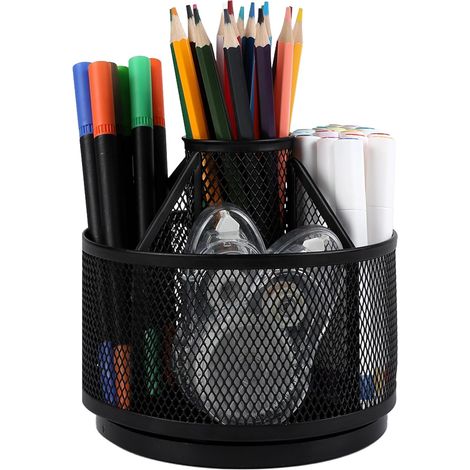Pot à crayons rotatif à 360 degrés, pot à crayons en métal avec 5 compartiments, pot à crayons, organisateur de bureau pour bureau, maison, école, salle de classe, enfants (1/5)
