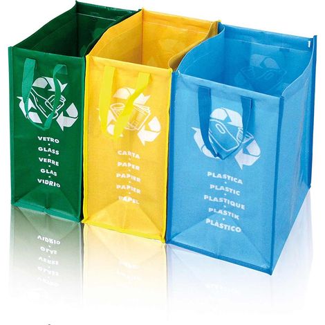 Sacs colorés tri sélectif pour collecte séparée réutilisables lot de 3 sacs