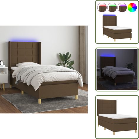 Boxspringbett mit Matratze & LED Dunkelbraun 100x200 cm Stoff - Boxspringbett - Doppelbett - Bettenrahmen - Lattenrost - Schlafsystem (1/5)