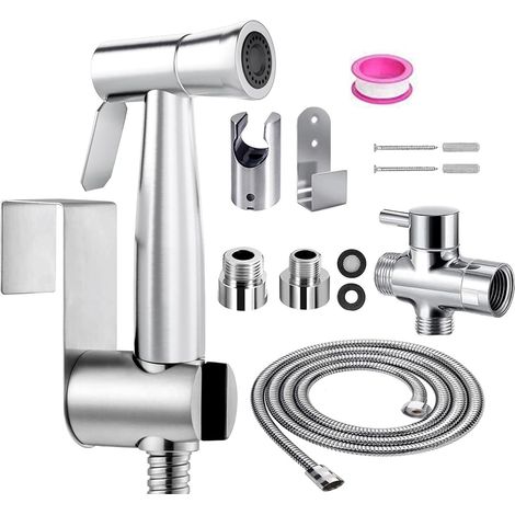 Pulvérisateur de bidet pour toilettes, avec valve G1/2" et un pulvérisateur G3/8", en acier inoxydable, pour hygiène personnelle et bac de lit, nettoyage des couches de bébé (1/5)
