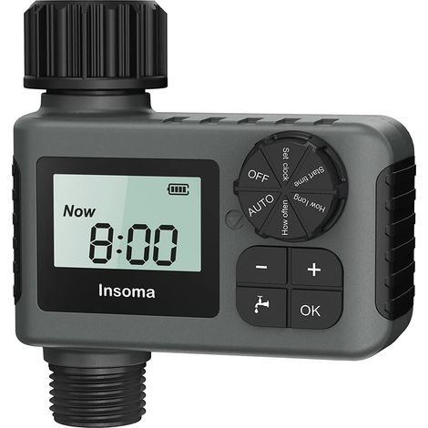 (Bouton type G) Minuteur d'arrosage automatique INSOMA, système d'irrigation intelligent, programmateur d'arrosage automatique, équipement de jardin, écran LCD, IPX5 (1/4)