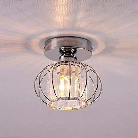 LED Luminaires de plafond à cristaux, lustre plafonnier cage et cristal e27 pour cuisine couloir salles à manger salons bar (Chrome) (1/4)