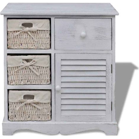 Armadietto in Legno con 3 Cestini Intrecciati Bianco DAS425472 (1/5)