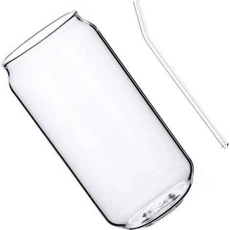 Tasse en verre résistant chaleur pour thé au lait et café, 500 ml, avec paille, Verre borosilicate pour boissons chaudes et froides, et le bureau (1/5)