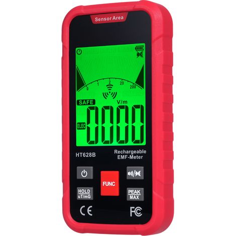 Détecteur de rayonnement électromagnétique 3 en 1 (EMF-mètre) pour champ magnétique alternatif, champ électrique et intensité de rayonnement micro-ondes maintien des données alarme acousto-optique t (1/2)