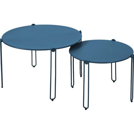 Lot de 2 tables basses gigognes de jardin bleu pacific