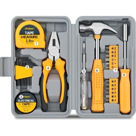 Cet ensemble d'outils à main polyvalent de 24 pièces comprend une clé hexagonale, un tournevis, une pince et plus encore (jaune). (1/4)