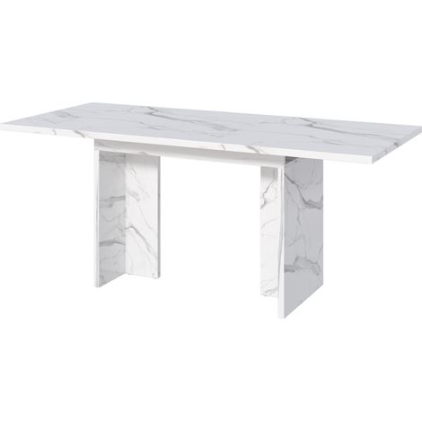 Table à manger extensible rectangulaire 140-180 x 80 cm avec plateau MDF blanc marbré pour 6-8 personnes (1/5)