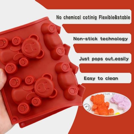 2pcs Moule à Gâteau en Silicone 6 Cavités Forme de Rainure de Ours - Antiadhésif Cuisine Moule Pâtisserie,Savons,Dessert,Décoration (1/5)