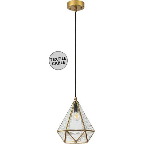 Lampada a sospensione NORAH E14 1x max.40W metallo oro, vetro trasparente H: 120cm Ø21cm dimmerabile (1/5)