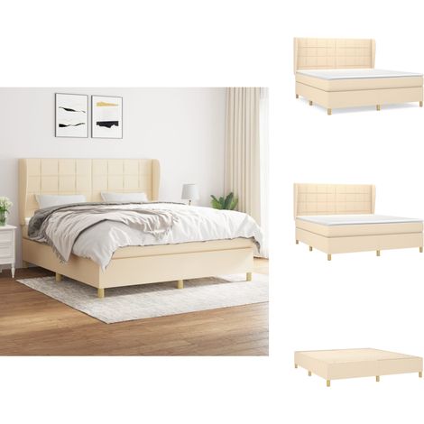 Sommier à lattes de lit avec matelas Crème 160x200 cm Tissu - Lit Plateforme - Lit Double - Matelas À Ressorts Ensachés - Literie - Chambre À Coucher (1/5)