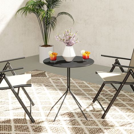 REDOM Mesa de jardín plegable 60x60x71 cm, redonda, de acero negro con protectores en las patas