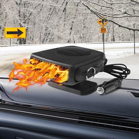 Riscaldatore per auto, termoventilatore per auto da 12 V e 150 W, riscaldatore per auto girevole a 360° 2 in 1 con base girevole, maniglia e adattatore per accendisigari per tutte le auto (nero)